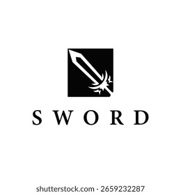 Simples design de logotipo de espada minimalista com silhueta preta legal, arma de espada ferramenta ilustração símbolo ícone de modelo