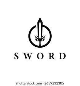 Simple minimalist sword logo design with cool black silhouette, sword weapon tool illustration symbol template icon