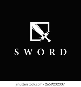 Diseño minimalista simple del logotipo de la espada con la silueta negra fresca, icono de la Plantilla del símbolo de la ilustración de la herramienta de la espada