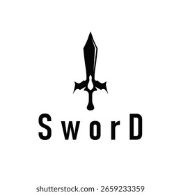 Diseño minimalista simple del logotipo de la espada con la silueta negra fresca, icono de la Plantilla del símbolo de la ilustración de la herramienta de la espada