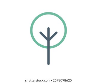 Simple, minimalist tree icon. Perfect for app design, website illustrations, ecofriendly projects, or naturethemed presentations.  Clean lines and muted color palette offer versatility.