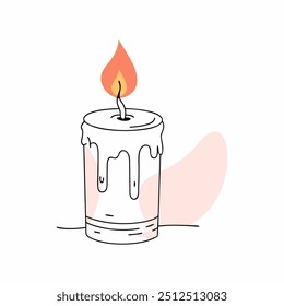 A simple, minimalist vector design showcasing a burning candle with soft, flowing wax. This clean and elegant illustration is perfect for various design projects, including digital media and print.


