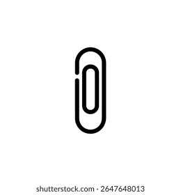 A simple, minimalist vector drawing showing a black paperclip icon on a stark white background, highlighting its use as a common office supply and stationery item.