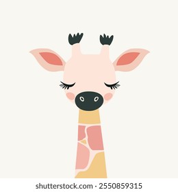 simple and minimalist vector giraffe - children's illustration with feminine colors