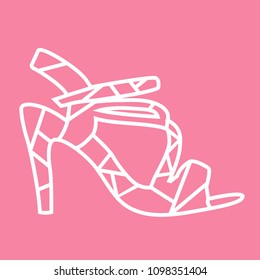 Simple minimalist vector icon of cone heels. thin lines,polygonal shapes,pink background. Modern pump high sandals. Feminine beautiful luxury symbol. For shops with fashion or wedding shoes for women