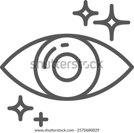 Simple, minimalist vector icon depicting a healthy eye sparkling with vitality, representing perfect vision, ophthalmology, and comprehensive eye care for optimal wellness
