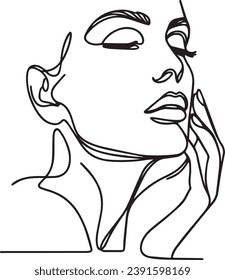 Simple, minimalist vector illustration of beautiful woman face. Line drawing.
