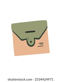 Simple and minimalist vector illustration of a craft envelope with a green flap, in a playful cartoon style, perfect for stationery and eco-friendly projects