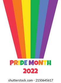 Simple minimalist vector illustration, LGBT Pride Month 2022 vertical banner design with rainbow and text.