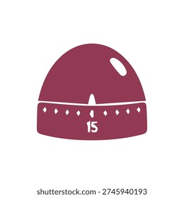 A simple minimalist vector illustration of a maroon kitchen timer. The mechanical timer is set to a 15-minute countdown for cooking or time management.