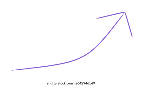 Simple, minimalist vector illustration of a  rising purple arrow. The arrow begins with a horizontal line that curves smoothly upward, gradually steepening to form an exponential-like trajectory. 