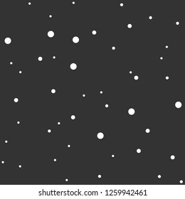 Simple minimalist vector illustration seamless and infinite pattern with white dots on black background. Use like a lights, snow or space with stars. Modern design in Nordic and Scandinavian style.