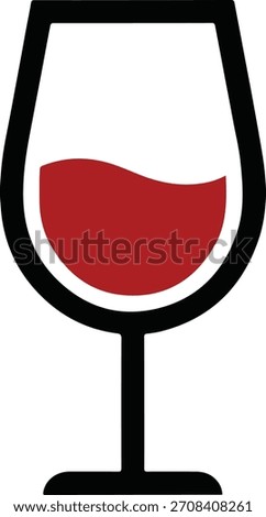 Simple minimalist vector illustration of a wine glass filled with deep red wine on a plain white background suitable for various beverage-related