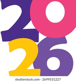 Simple minimalist vector illustration of the year 2026. Calendars, logos, posters, banners, stickers, brochures, greeting cards