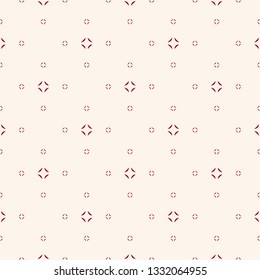 Simple minimalist vector seamless pattern. Abstract red and beige geometric texture. Subtle minimal background with small floral shapes, diamonds. Repeat design for decor, prints, wallpapers, covers