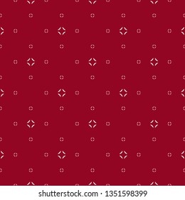 Simple minimalist vector seamless pattern. Abstract dark red geometric texture. Subtle minimal background with small floral shapes, diamonds. Repeat design for decor, print, wallpapers, textil, cover