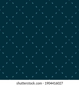 Simple minimalist vector seamless pattern. Subtle minimal geometric texture. Abstract background with small shapes, dots, lines, grid. Dark blue and teal color. Repeat design for fabric, wallpapers