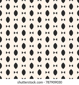 Simple minimalist vector seamless pattern with small triangles, ovals, bow tie shapes. Abstract monochrome geometric texture. Hipster fashion style. Cute funky background. Repeat decorative design
