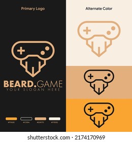 Simple Minimalist Viking Beard Joystick Gamepad Gaming Logo Design