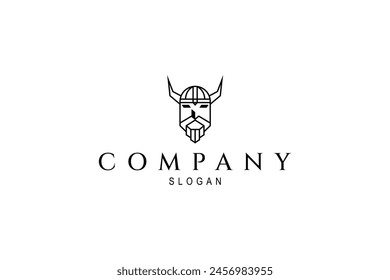 Simple minimalist viking head logo in line art concept
