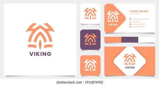 Simple and minimalist viking helmet with business card, icon, and color palette