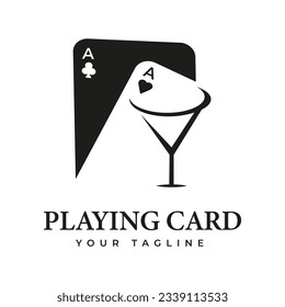 Simple Minimalist Vintage Poker Playing Card with Glass Cup Casino Sport Club Logo Design Vector illustration