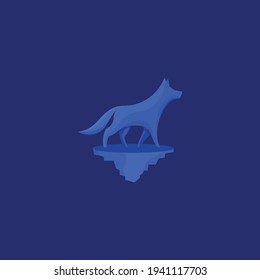 simple minimalist walking wolf logo with blue color