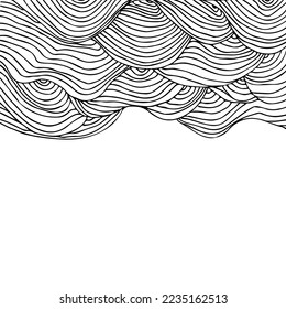 Simple minimalist wave pattern. Hand drawn graphic line art. Modern abstract  landscape. Monochrome black and white curly doodles
