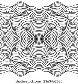Simple minimalist wave pattern. Hand drawn graphic line art. Modern abstract  landscape. Monochrome black and white curly doodles

