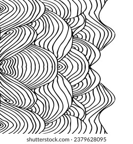 Simple minimalist wave pattern. Hand drawn graphic line art. Modern abstract  landscape. Monochrome black and white curly doodles
