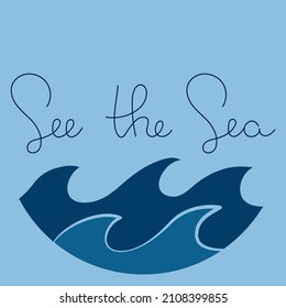 Simple minimalist waves and lettering phrase handdrawn water lake river logo vector illustration, design on blue background