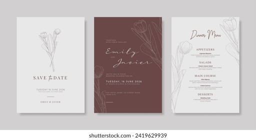 Simple and minimalist wedding card template. trendy modern wedding invitation template. beautiful wedding card template