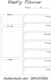 a simple minimalist weekly planner template. Business organizer paper sheet. Realistic vector illustration.