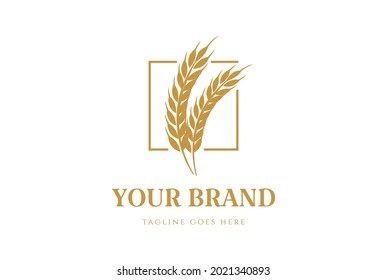 Simple Minimalist Wheat Grain Rice for Bakery Food Logo Design Vector