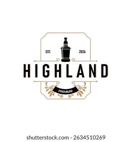 simple minimalist whiskey logo design, bourbon drink design old retro vintage ornament illustration symbol brand product template, business, bar, cafe, restaurant