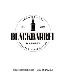 simple minimalist whiskey logo design, bourbon drink design old retro vintage ornament illustration symbol brand product template, business, bar, cafe, restaurant