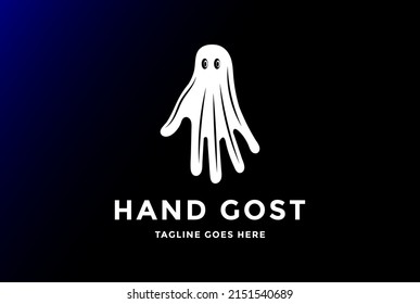 Simple Minimalist White Hand Ghost Logo Design Vector