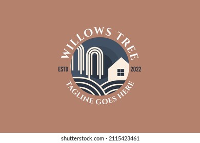 Simple Minimalist Willow Logo Template. Tree Logo Badge.