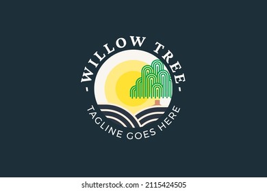 Simple Minimalist Willow Tree Logo Badge Template. Tree Logo