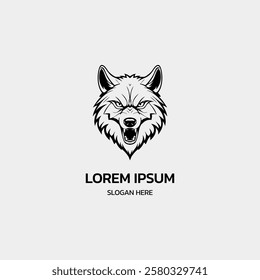 simple minimalist wolf head logo template illustration icon element isolated on white background