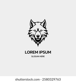 simple minimalist wolf head logo template illustration icon element isolated on white background