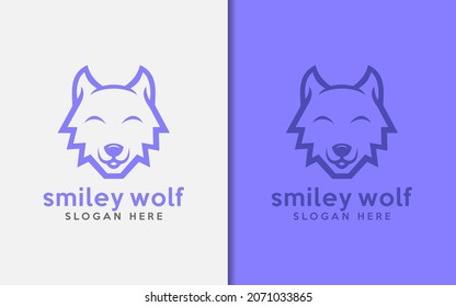 Simple Lobo Minimalista con Ilustración con Logo Vector Cara Sonriente. 