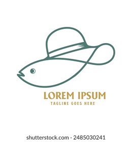 Simple Minimalist Woman Girl Lady Hat Fish Line Outline Style Vector Illustration