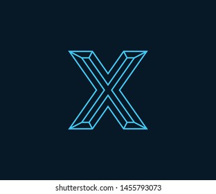Simple and Minimalist X Initial / Letter X modern logo design with blue neon color