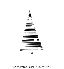 Simple minimalist xmas tree in doodle style. Isolated on white background. Christmas, New Year, Winter element for design cards, stickers, instagram stories, posters. Hand drawn vector illustration.