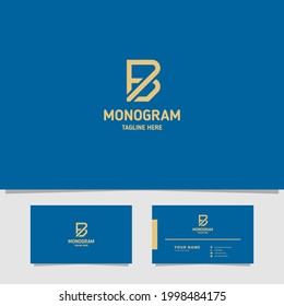 Simple and minimalist yellow letter B in blue background monogram initial logo with business card template