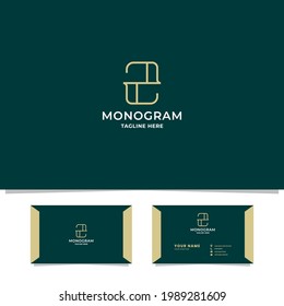 Simple and minimalist yellow line art letter Z monogram initial logo in green background with business card template