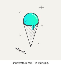 Simple minimalistic Abstract isometric flat decorative ice cream.Geometric element.Gradient Blue, mint. Illustration. Print for poster, banner, web. Memphis design style. Summer season image. Vector