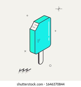 Simple minimalistic Abstract isometric flat decorative ice cream.Geometric element.Gradient Blue, mint. Illustration. Print for poster, banner, web. Memphis design style. Summer season image. Vector