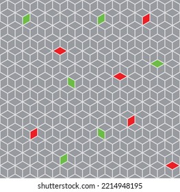 Simple minimalistic abstract vector pattern - light gray rhombuses with bright red and green fragments